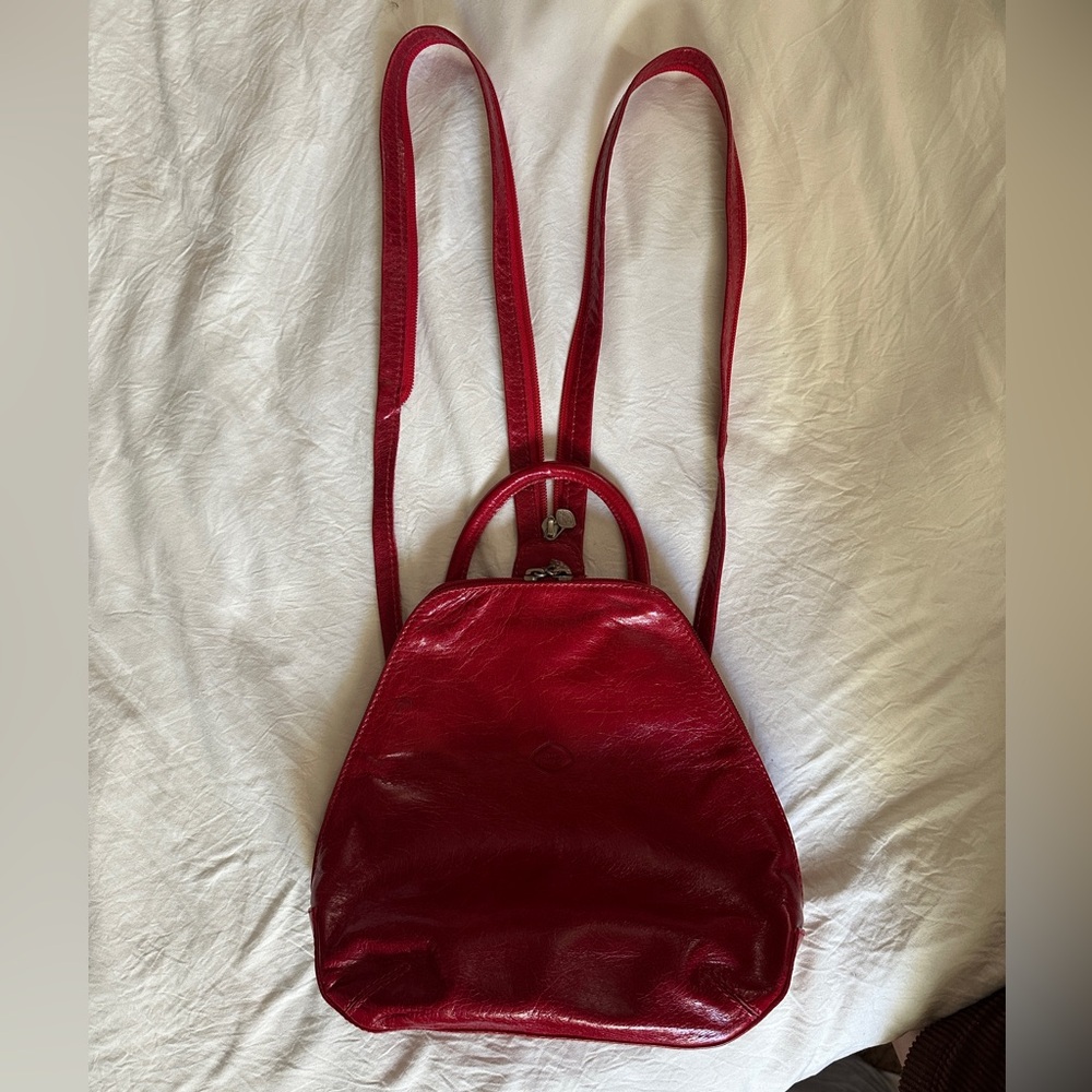 Vibrant Red Teardrop genuine Leather Backpack